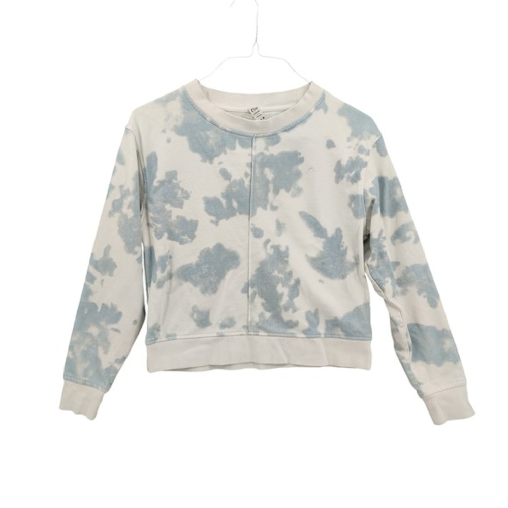 Zyia Active Womens Athleisure Cozy Boxy Tie Dye Cropped Sweatshirt S Blue White